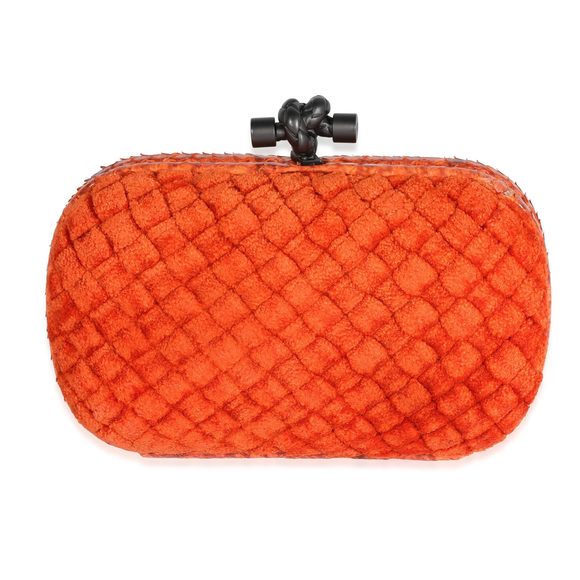 Bottega Veneta Orange Intrecciato Velvet & Python Knot Clutch - Picture 3 of 7